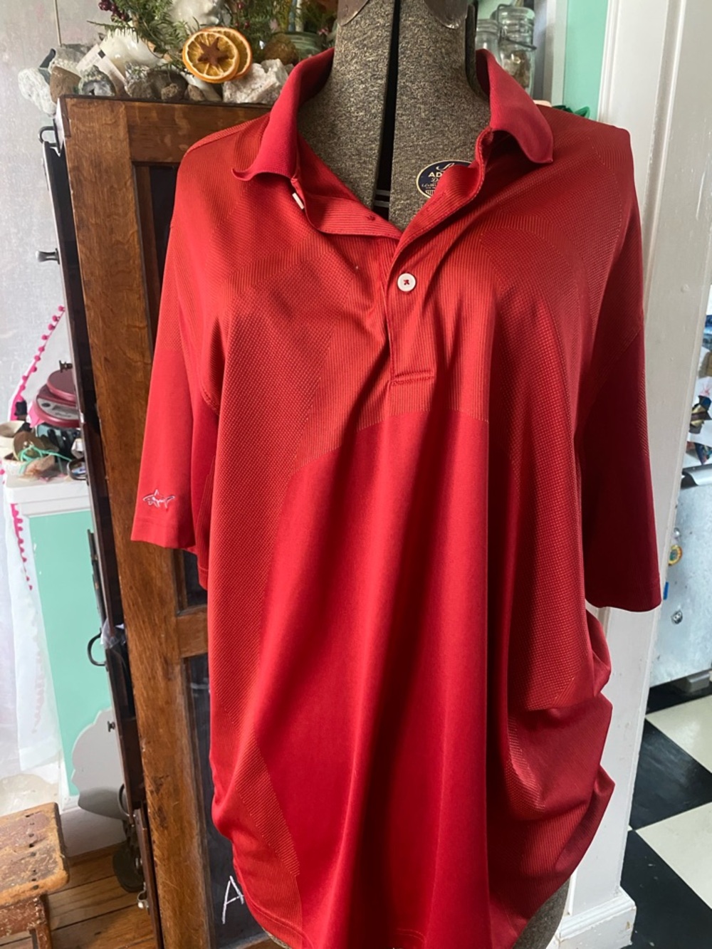 Greg Norman Collection Red Short-Sleeve Stay Dry Polo Golf Shirt Geometric Sz L